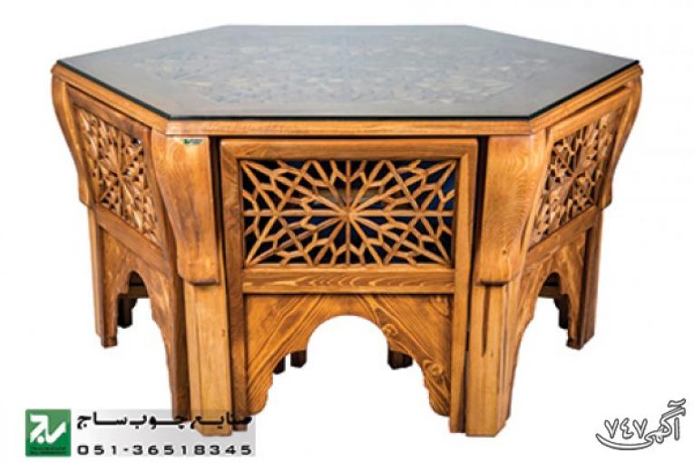 میز و صندلی ناهار خوری چوبی سنتی گره چینی مشبک صنایع چوب ساج